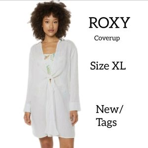 ROXY WHITE COVERUP LONG SLEEVES SIZE XL NEW WITH TAGS 100% COTTON
